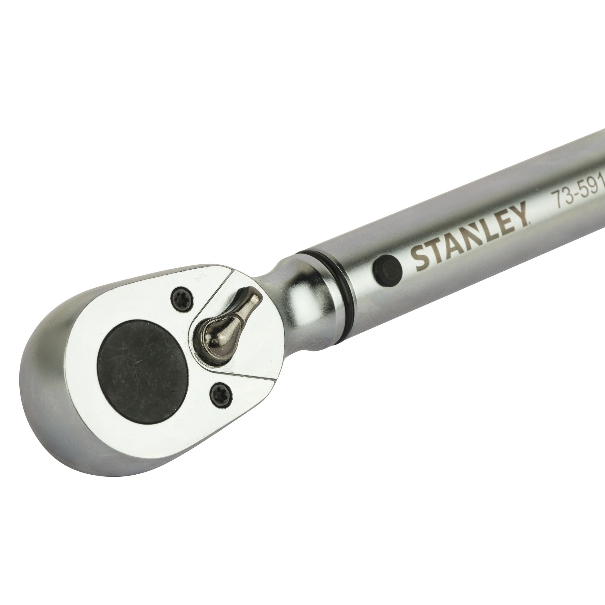 STANLEY STMT73591-8 torque wrench close-up, silver metal finish, showing head and branding on white background.