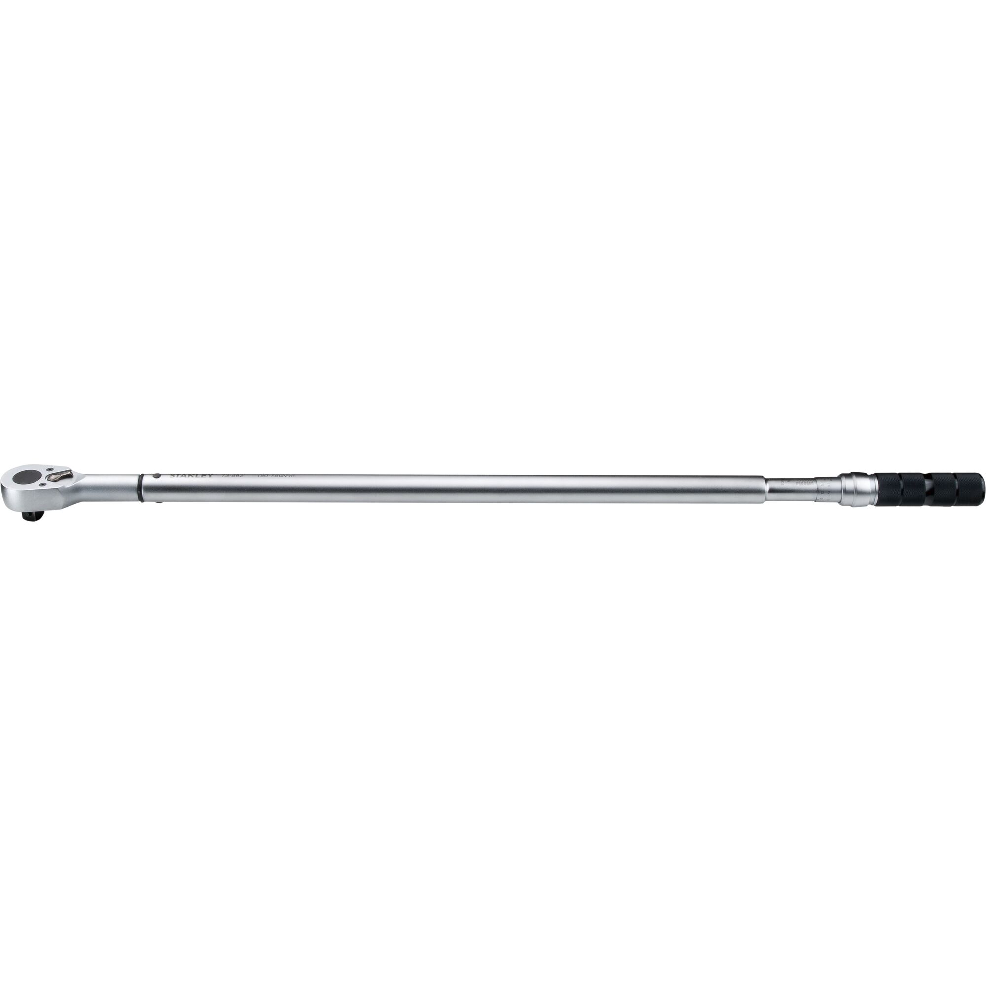 STANLEY STMT73592-8 torque wrench, silver metal, side view on white background, long handle with black grip.