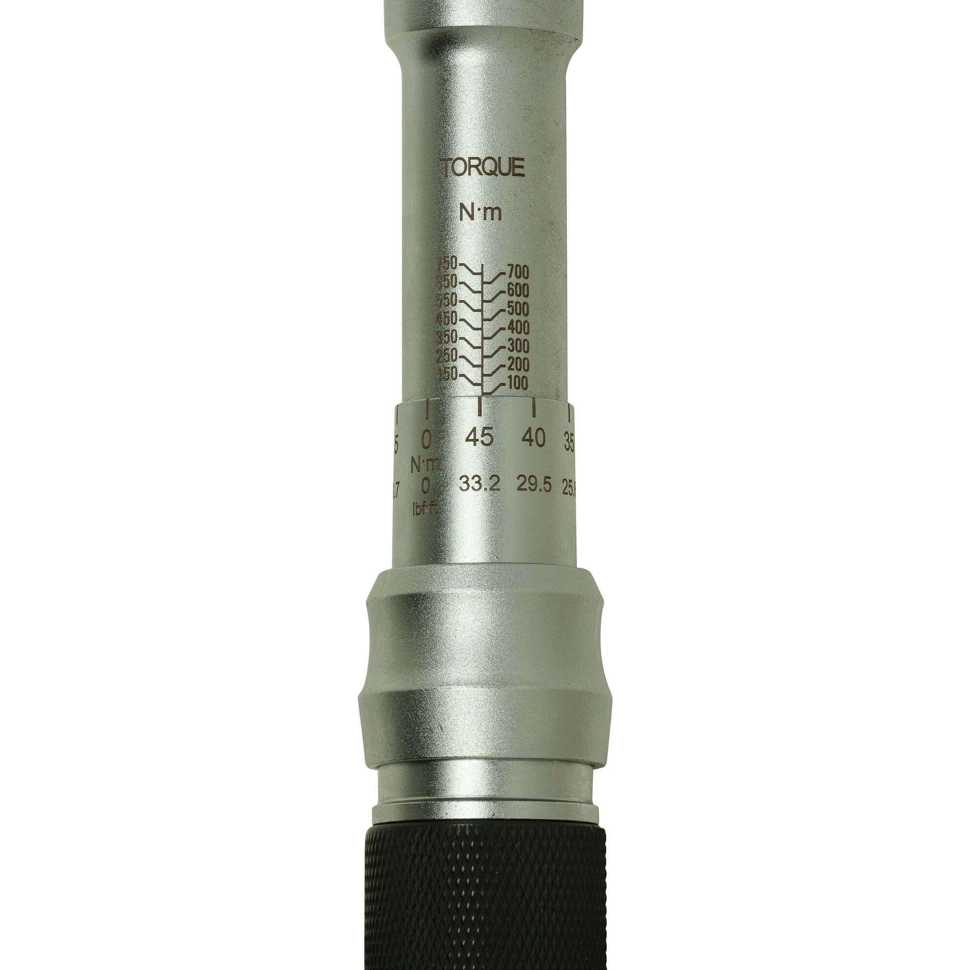 STANLEY STMT73592-8 torque wrench close-up showing torque scale, silver and black handle, front angle.