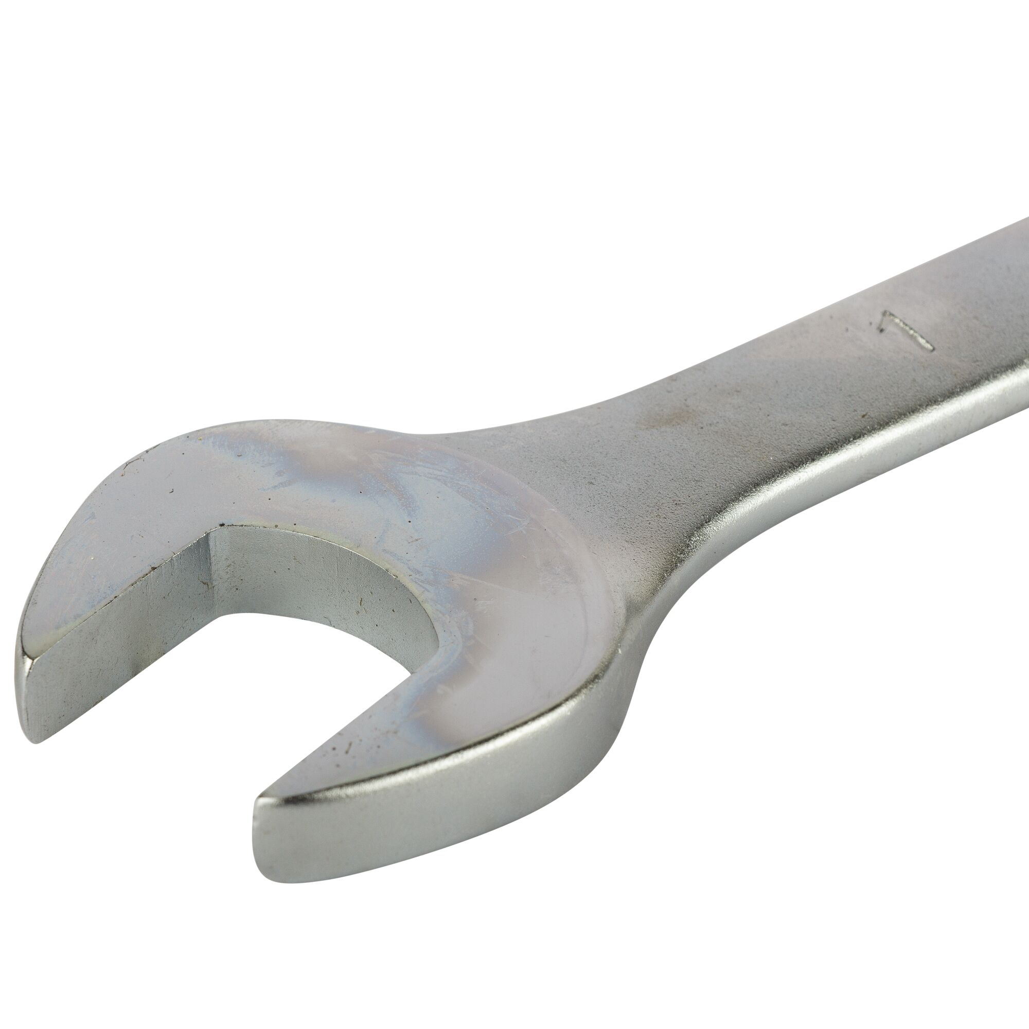 STANLEY STMT78096-8 open-end wrench, silver finish, tool close-up, photographed on white background.