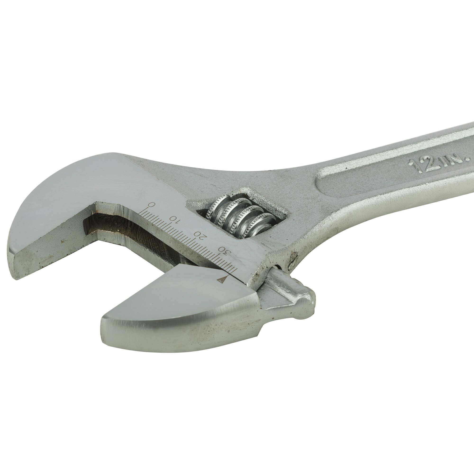 STANLEY STMT87434-8 adjustable wrench, silver metal, close-up side angle, tool category