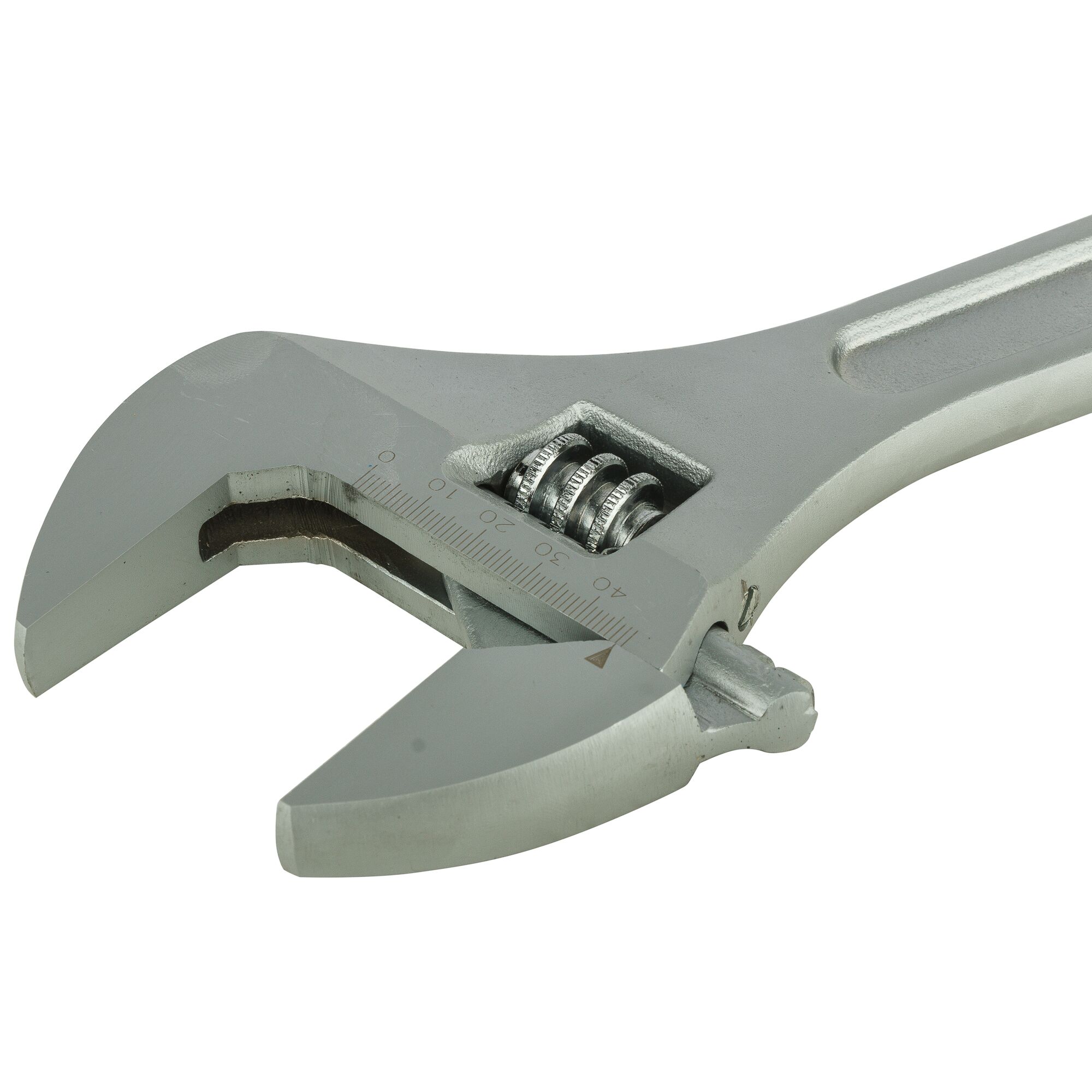 STANLEY STMT87435-8 adjustable wrench, silver, close-up angled view on white background.
