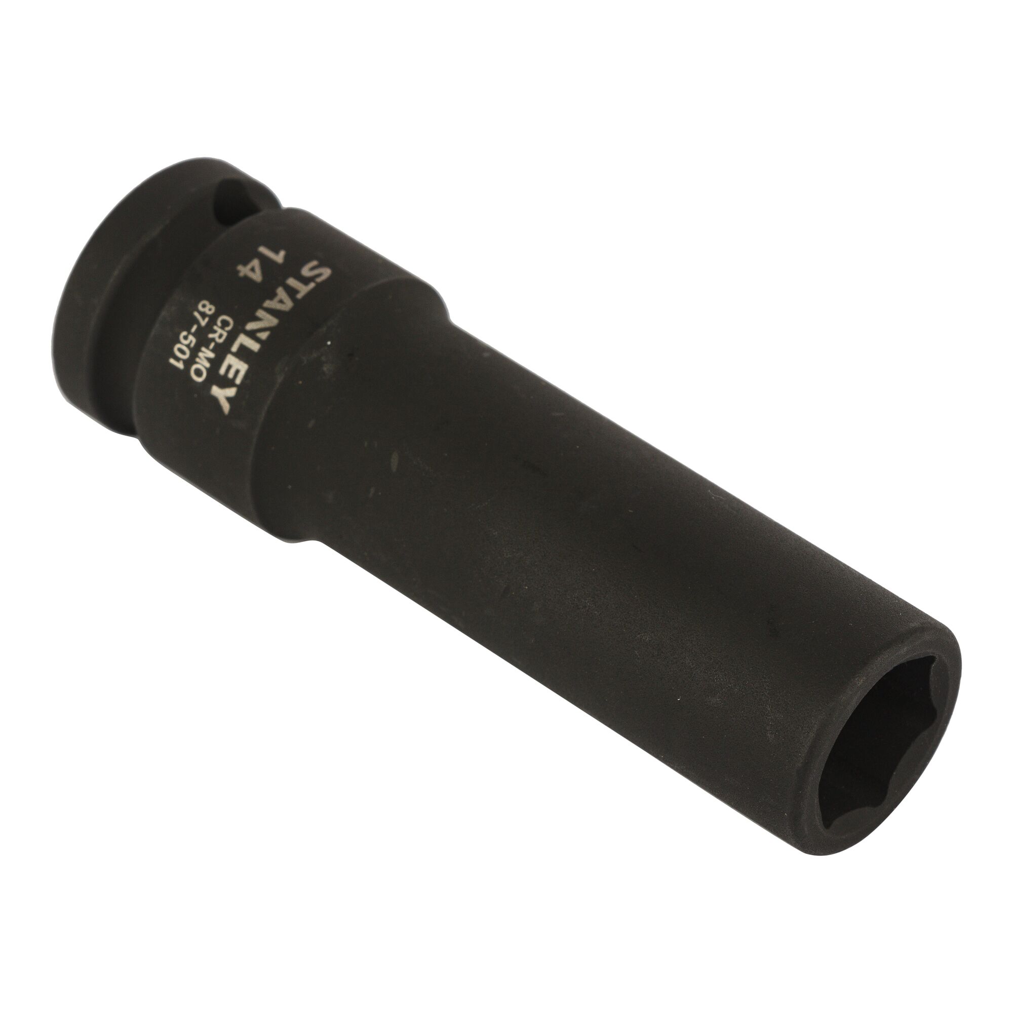 STANLEY STMT87501-8B black deep socket tool, angled view, photography product category