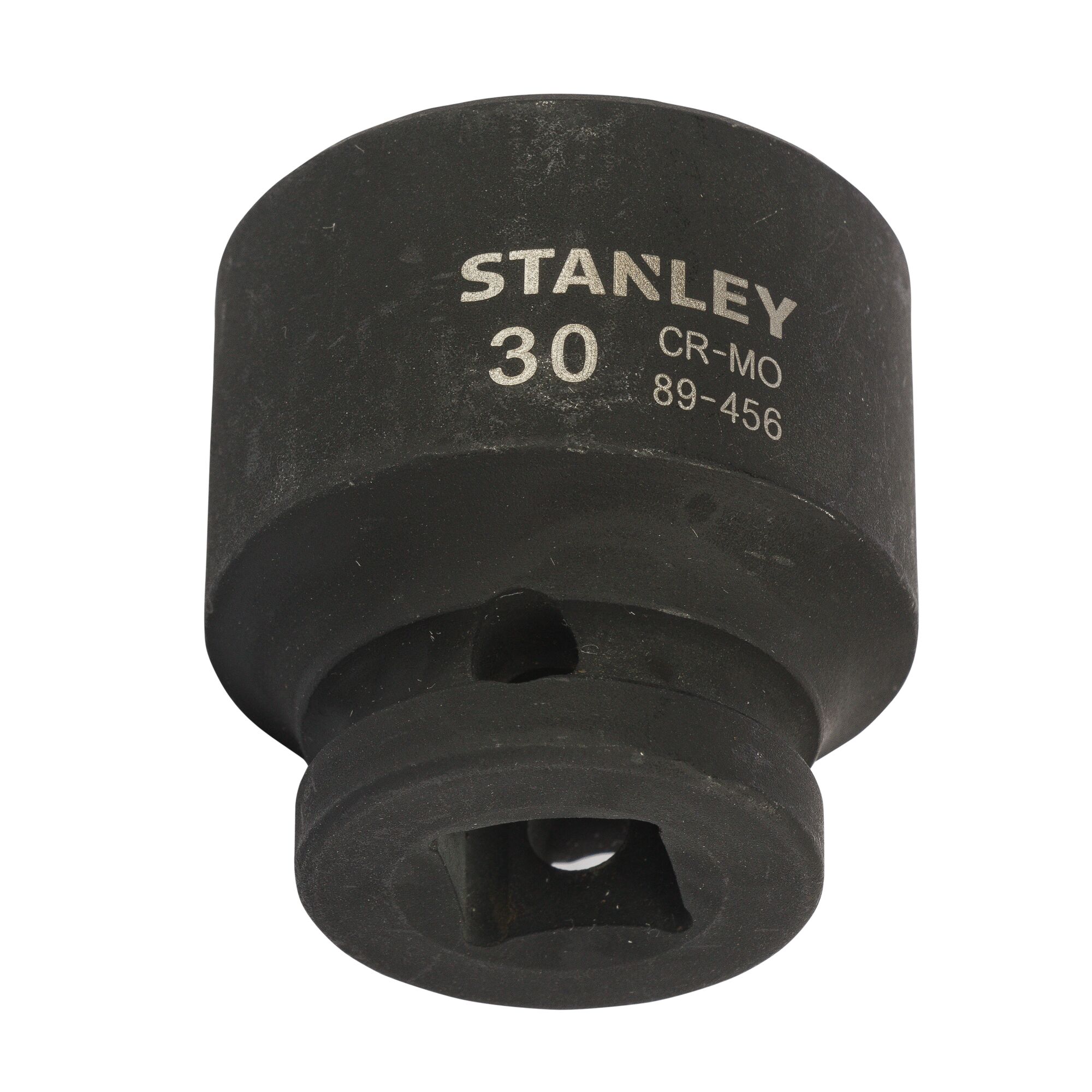 Stanley STMT89456-8B black impact socket, photography, front angle on white background.