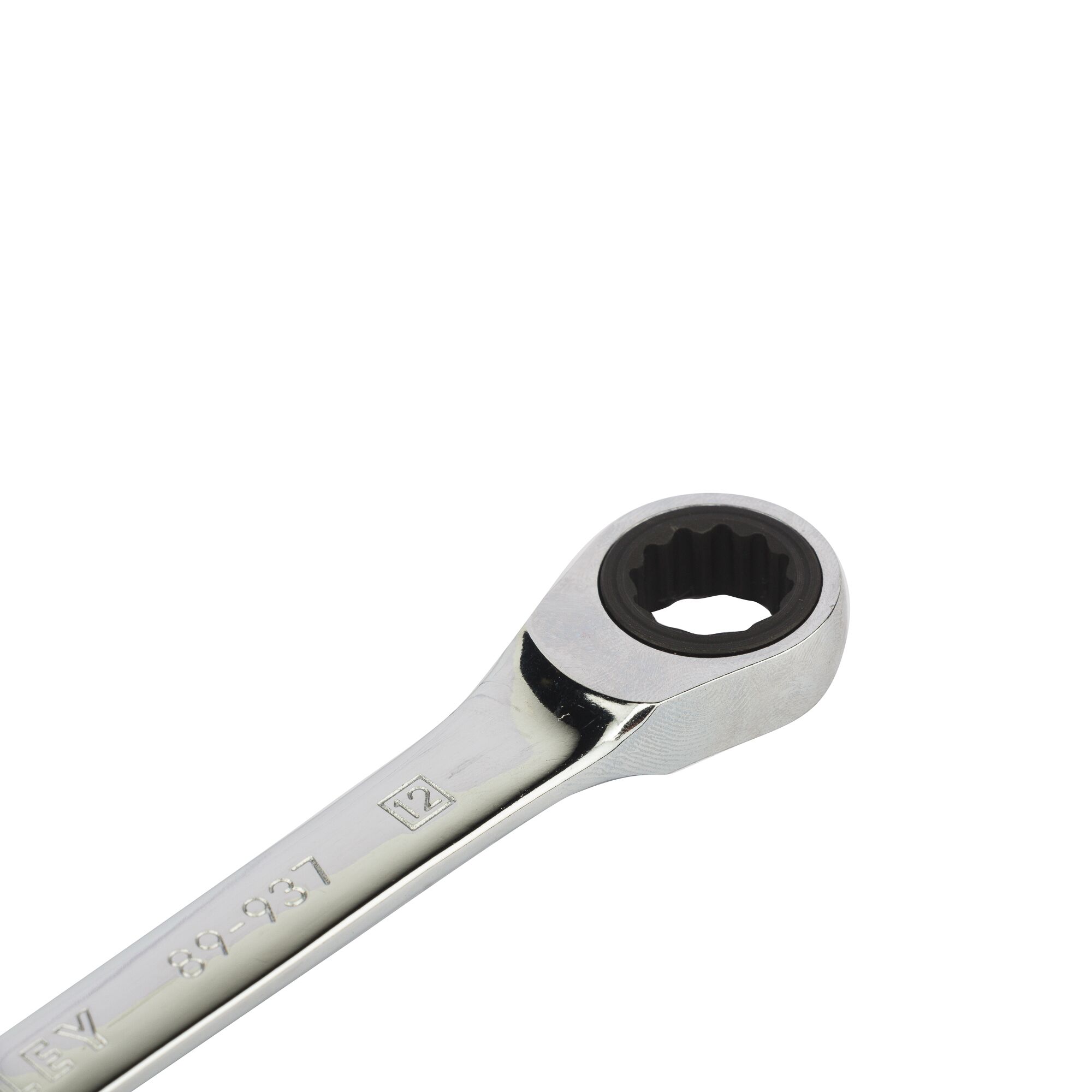 STANLEY STMT89937-8B-12 ratcheting combination wrench close-up on white background.