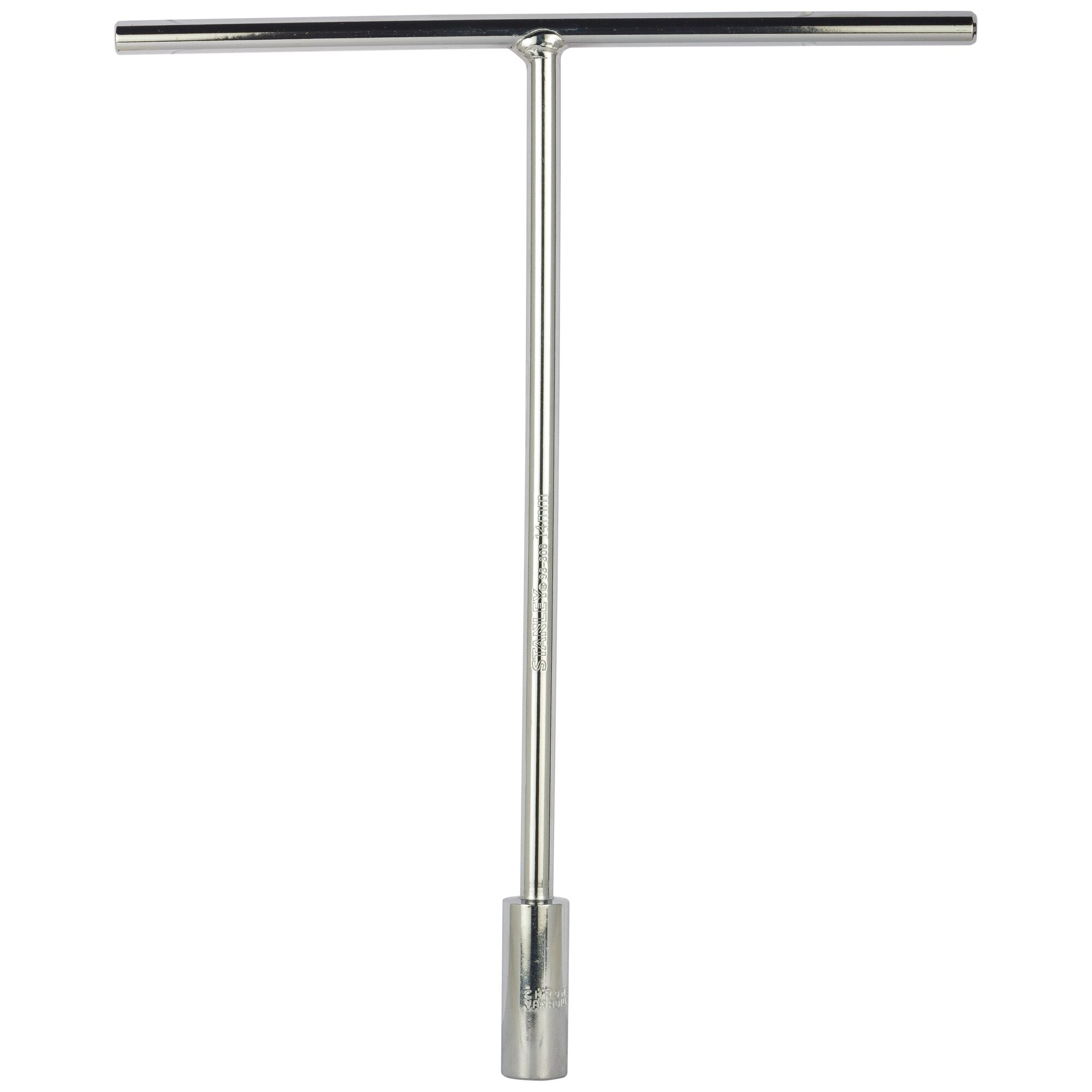 STANLEY STMT93308-8 T-handle socket wrench, silver finish, product photography, front angle.