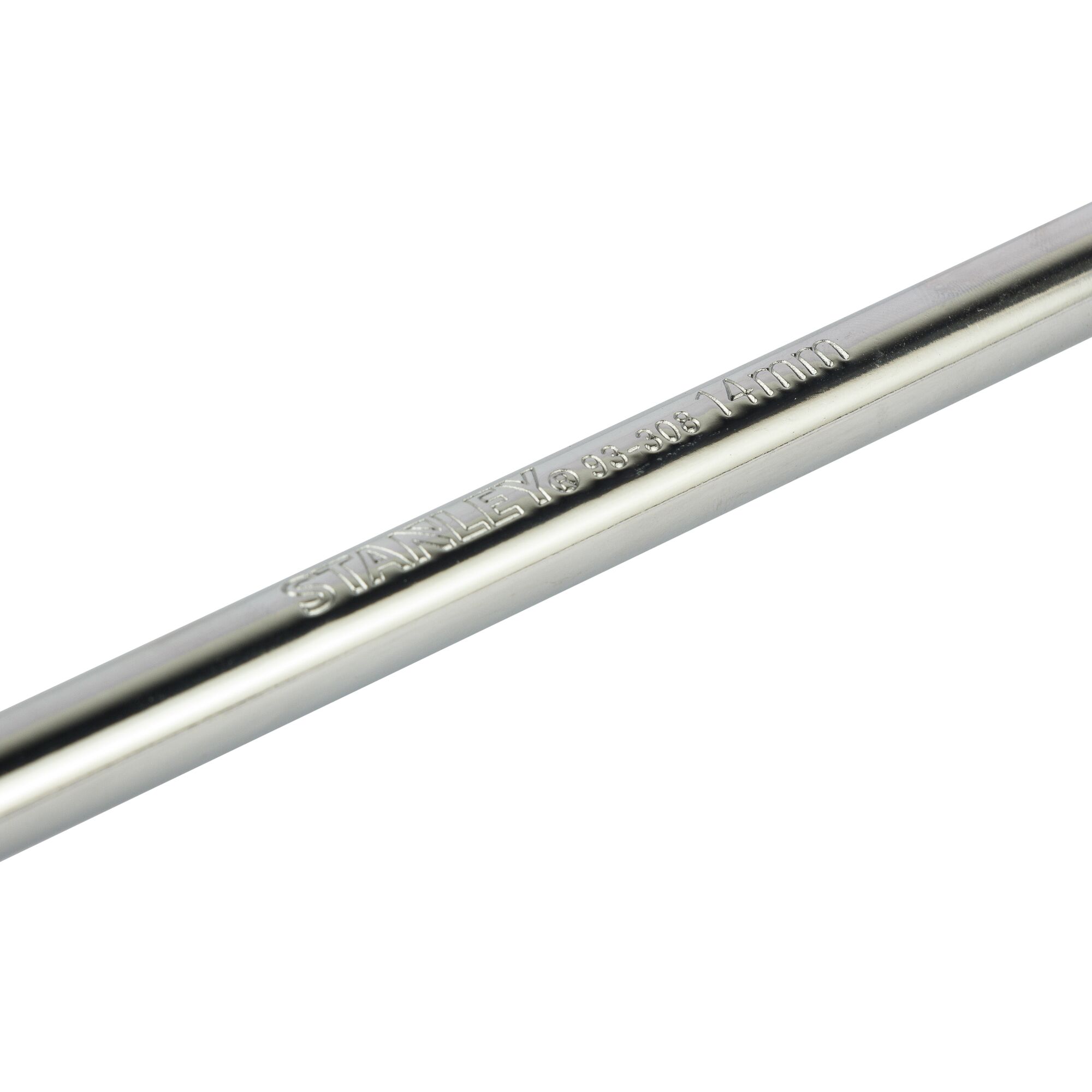 STANLEY STMT93308-8 chrome finished steel rod, close-up angled view, photography product.