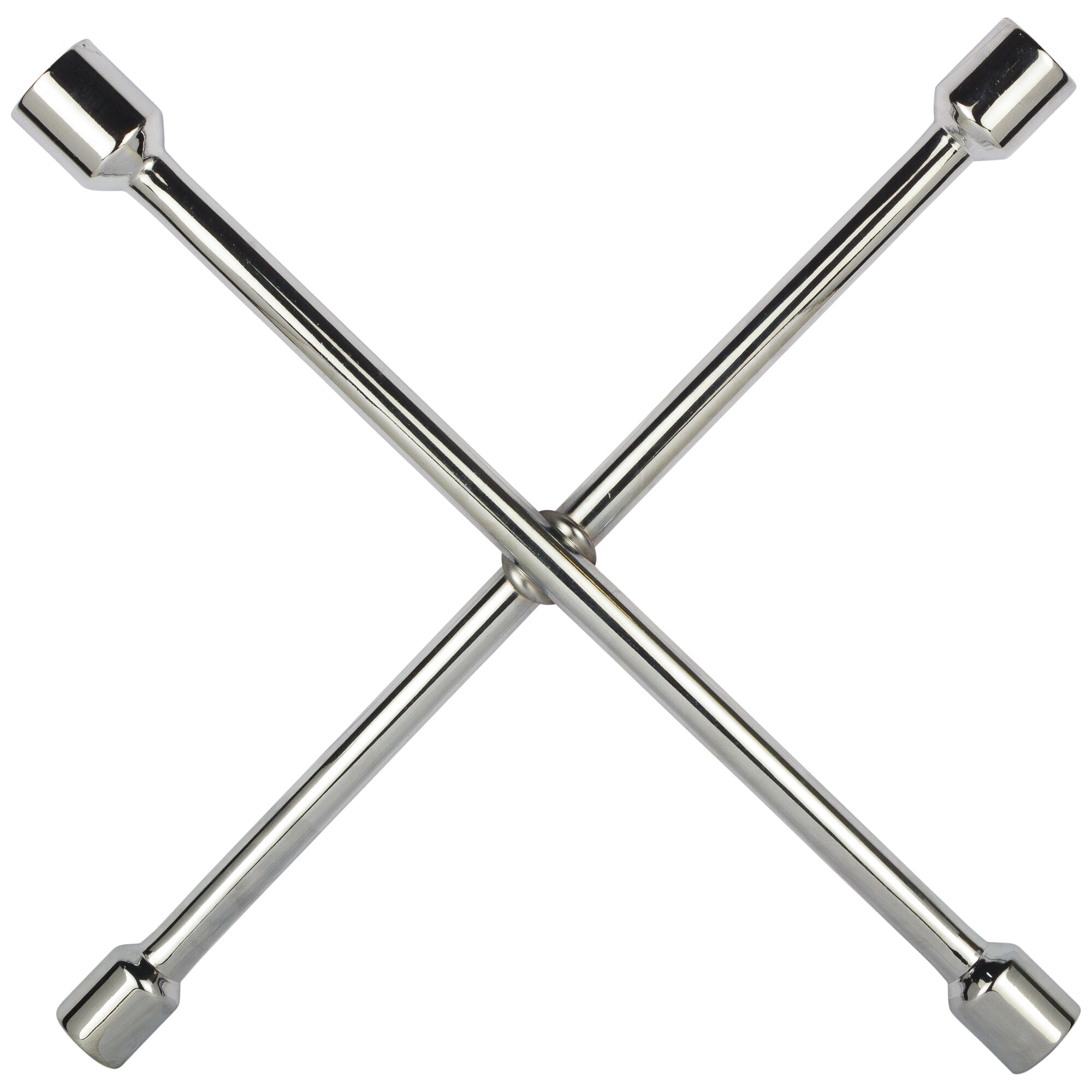 STANLEY STMT94030-8 chrome cross lug wrench, photography of product on white background.