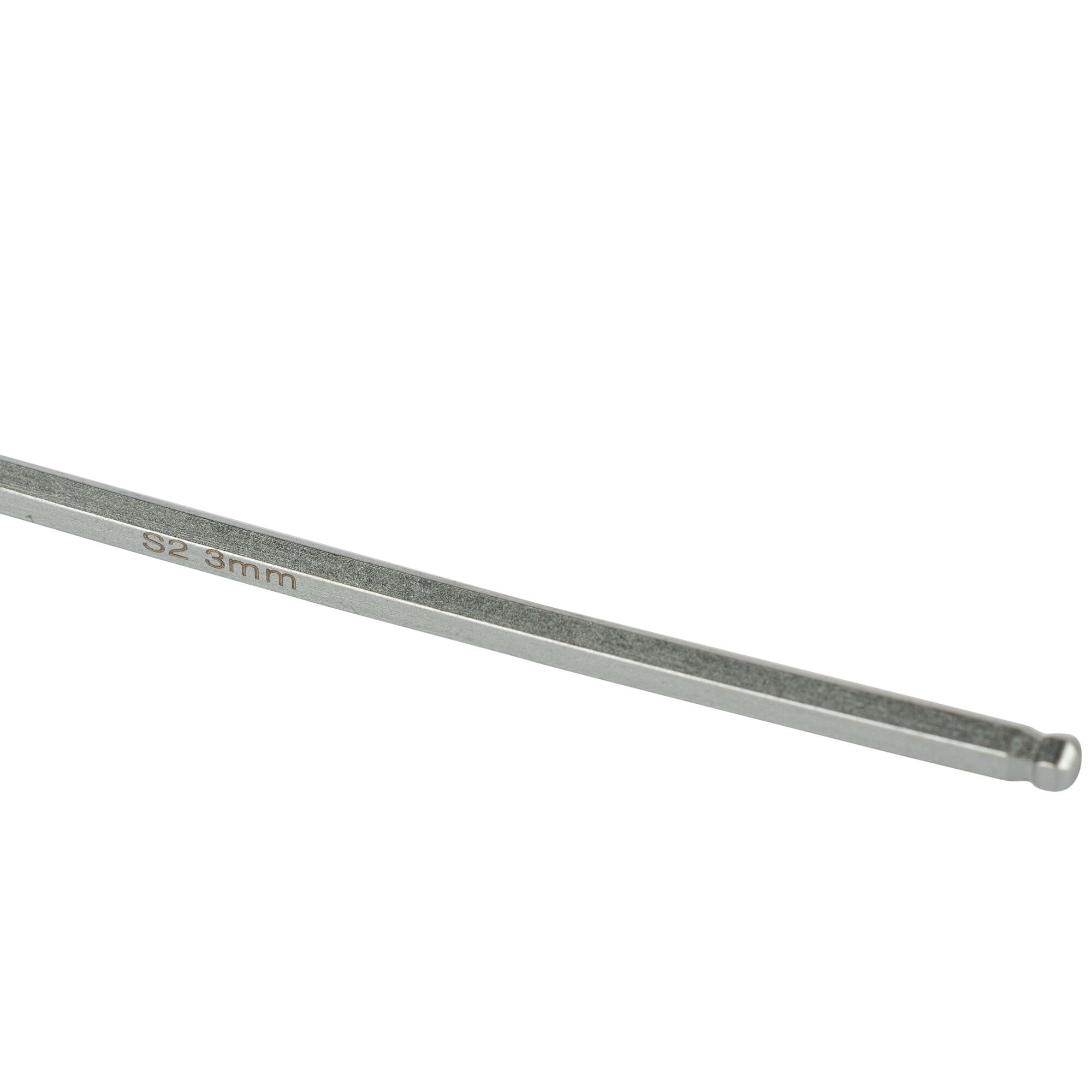 STANLEY STMT94102-8 hex key 3mm silver, close-up on white background, ball end visible.
