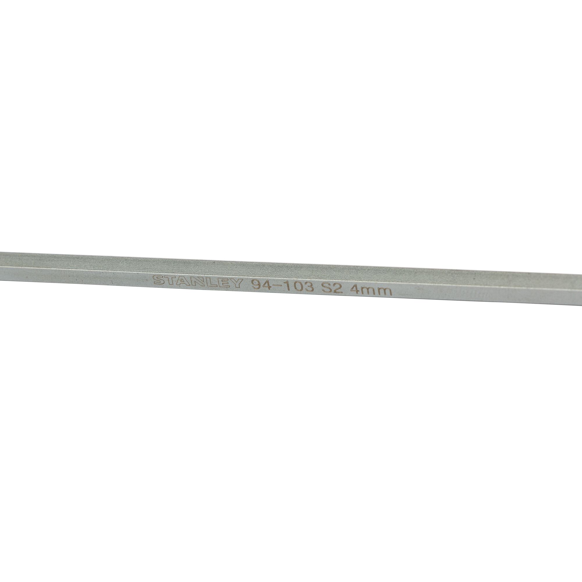STANLEY STMT94103-8 hex key photography, silver metal tool, side angle, engraved size 4mm