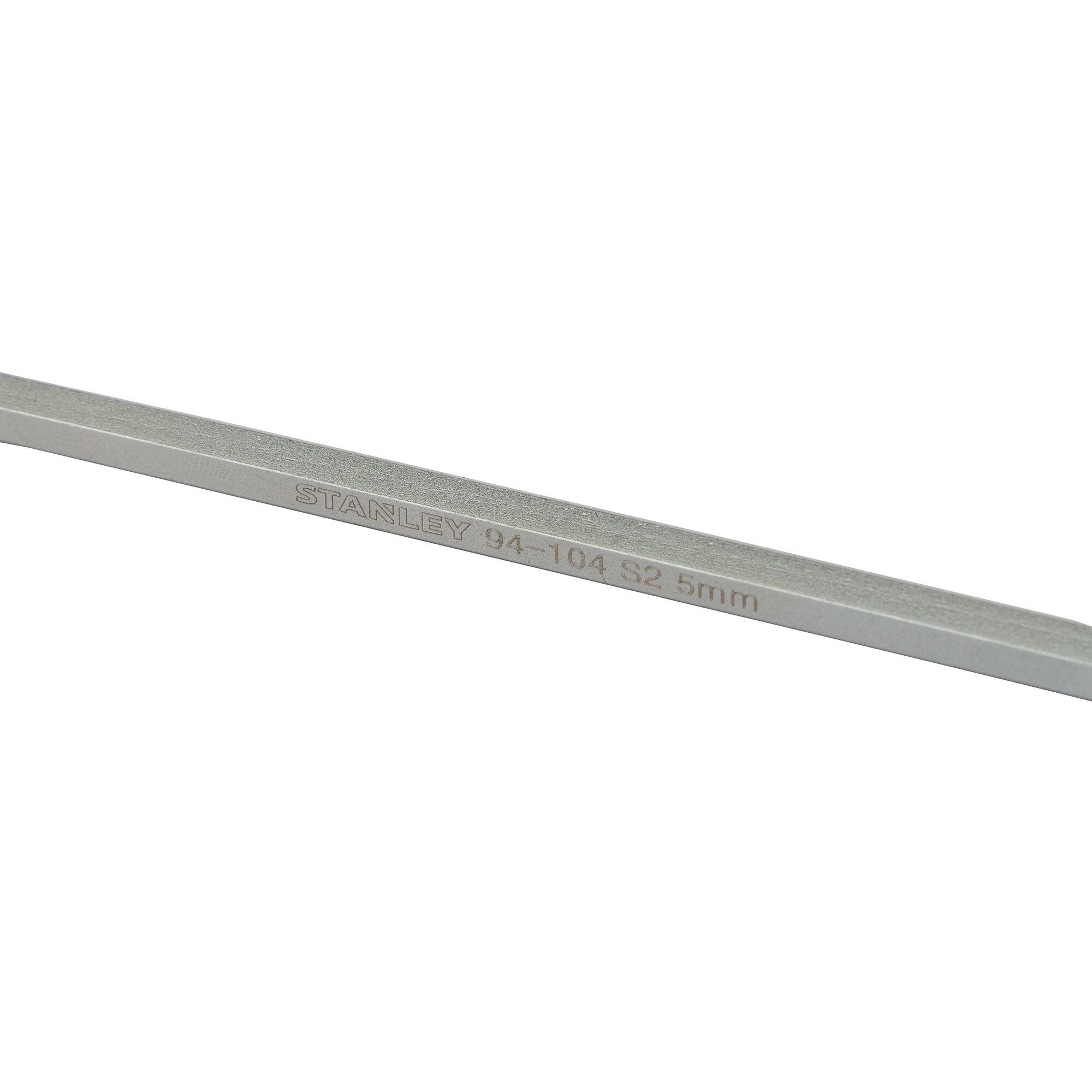 Stanley STMT94104-8 silver hex key tool close-up on white background, showing engraved size.