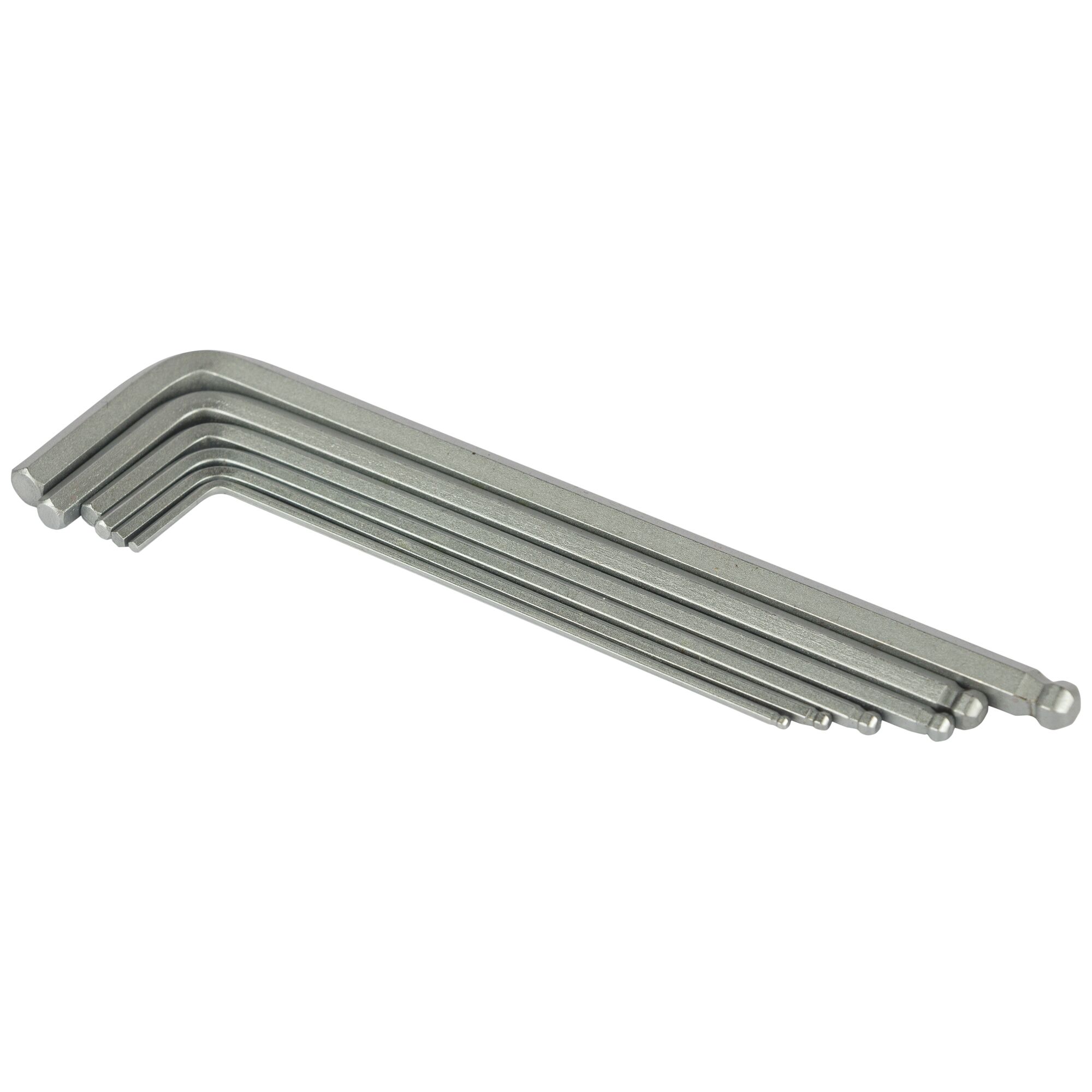 STANLEY STMT94162-8 hex key set, silver finish, L-shaped design, side angle view, photography of hand tools
